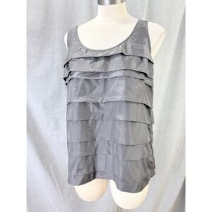 Eileen Fisher Womens 100% Silk Tiered Ruffle Sleeveless Top Gray Small
